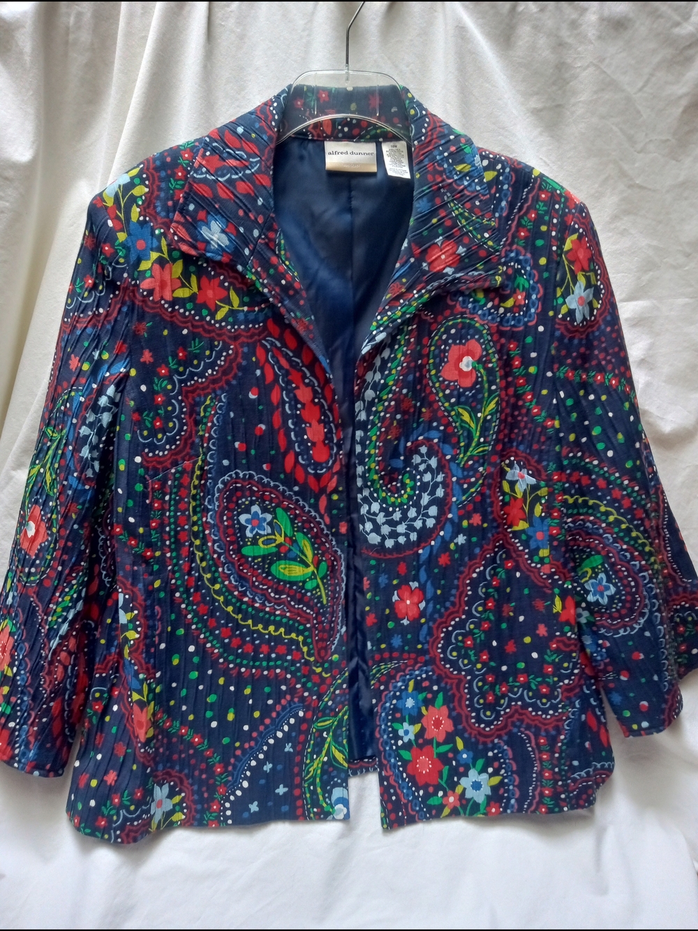 Alfred DUNNER Navy Multicolor Paisley Print Cropped Blazer